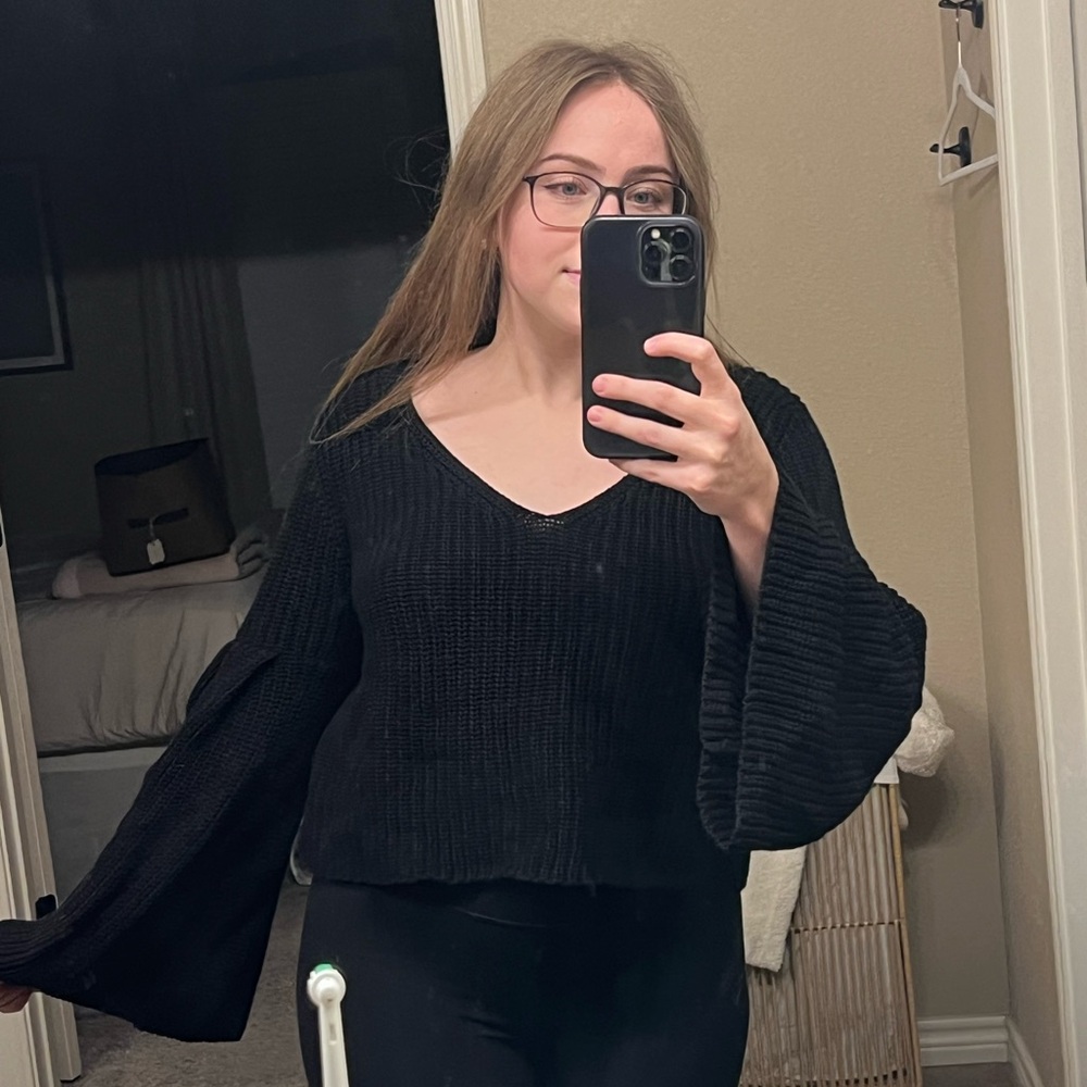 V-Neck Flared-Sleeve Free People Sweater